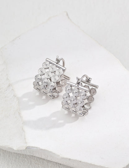 Boucles d'oreilles bande mailles en Argent massif - Cécilia